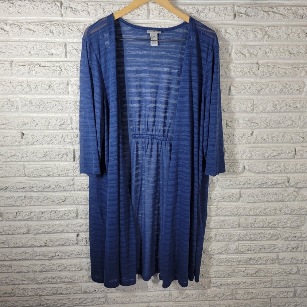 Catherines 3X Plus Cardigan Top Blue Sheer Open Front 3/4 Sleeve Light BLU182E